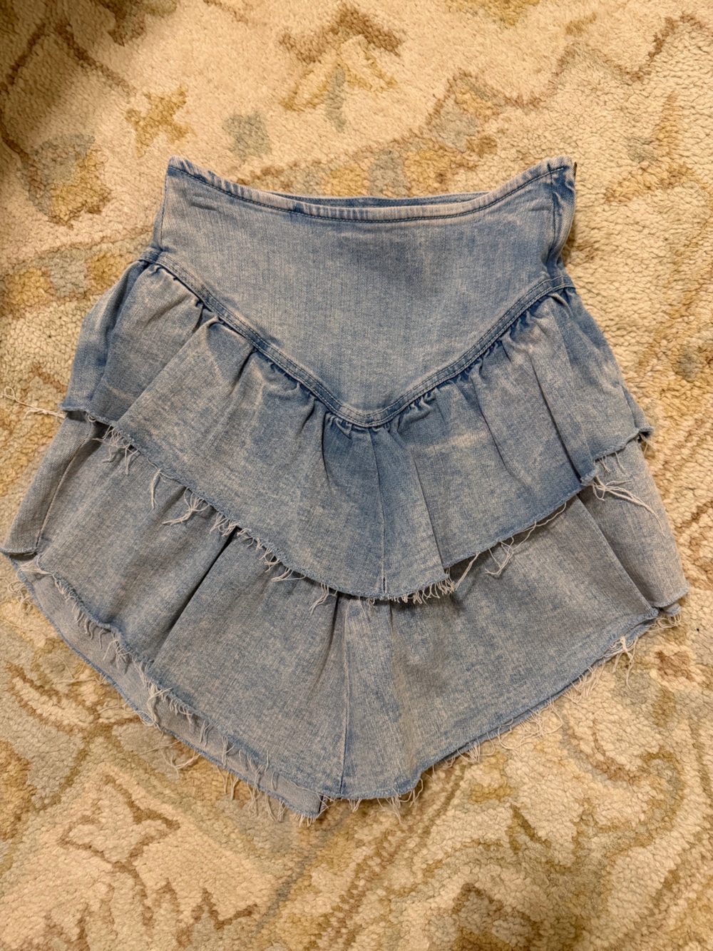 MOTHER Light Blue Tiered Denim Mini Skirt